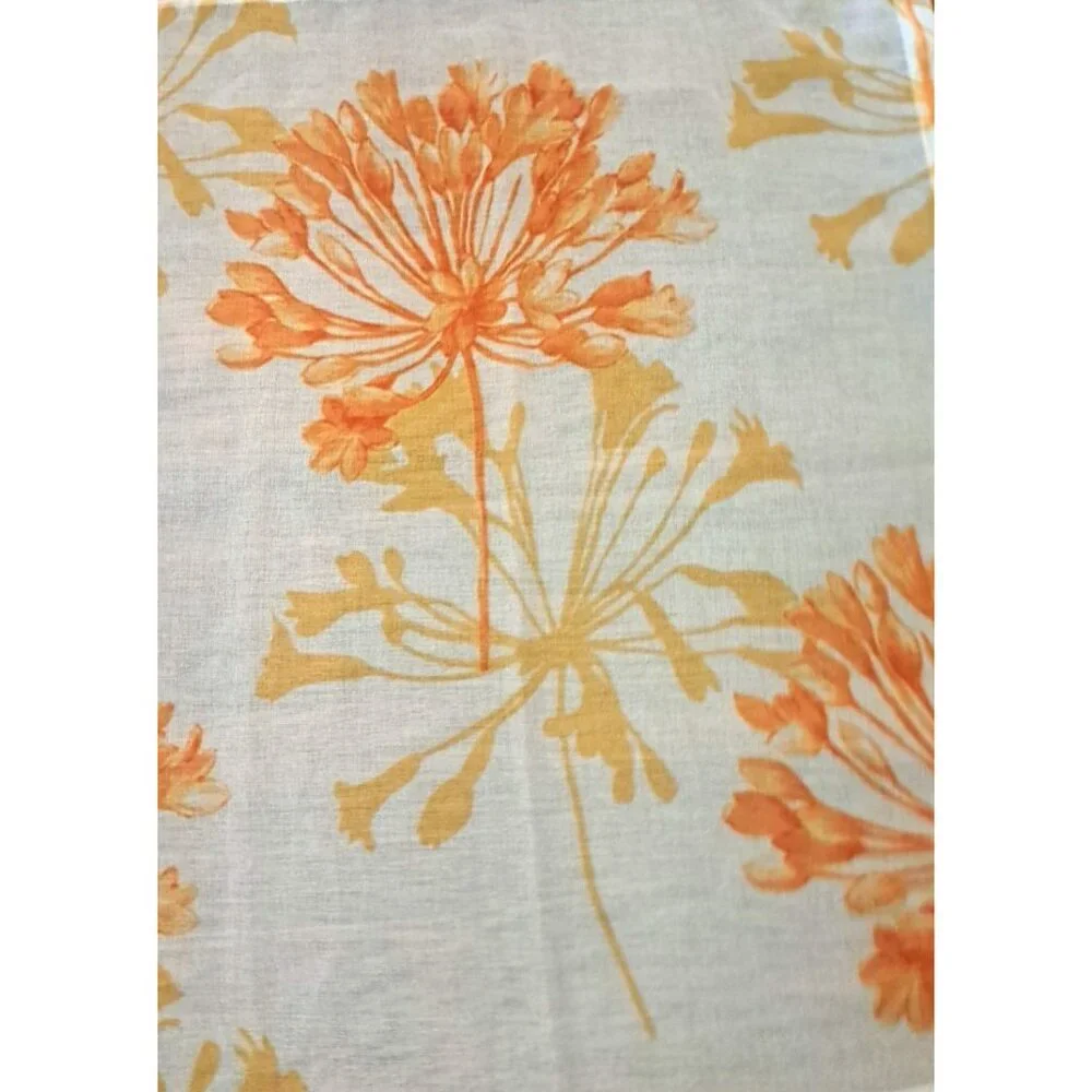 Orange & Yellow Floral Curtain Panel Semi Sheer Wild Flowers Cottage 50x33